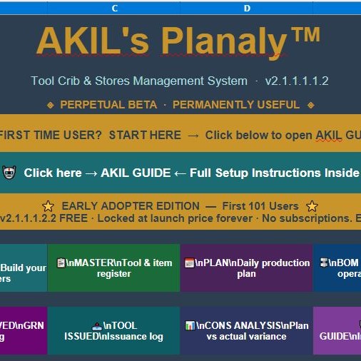 AKIL's Planaly™ — Tool Crib & Stores MRP System for Manufacturers | Excel | v2.1.1.1.1.2 logo